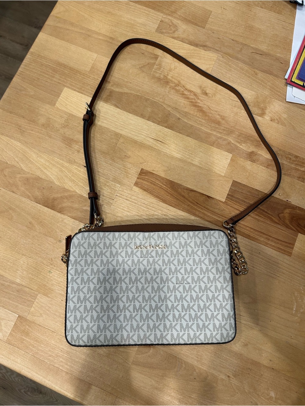 Michael Kors Signature MK Crossbody in Vanilla and Brown